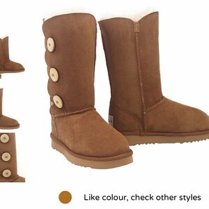 UGG Bailey Button Brown Suede Sheepskin Lined Mid-Calf Boot Women US 5